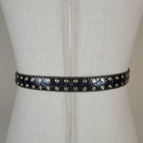 Vintage Black Leather Belt Medium Studded Edgy Punk Goth Rock Boho 90s Shiny